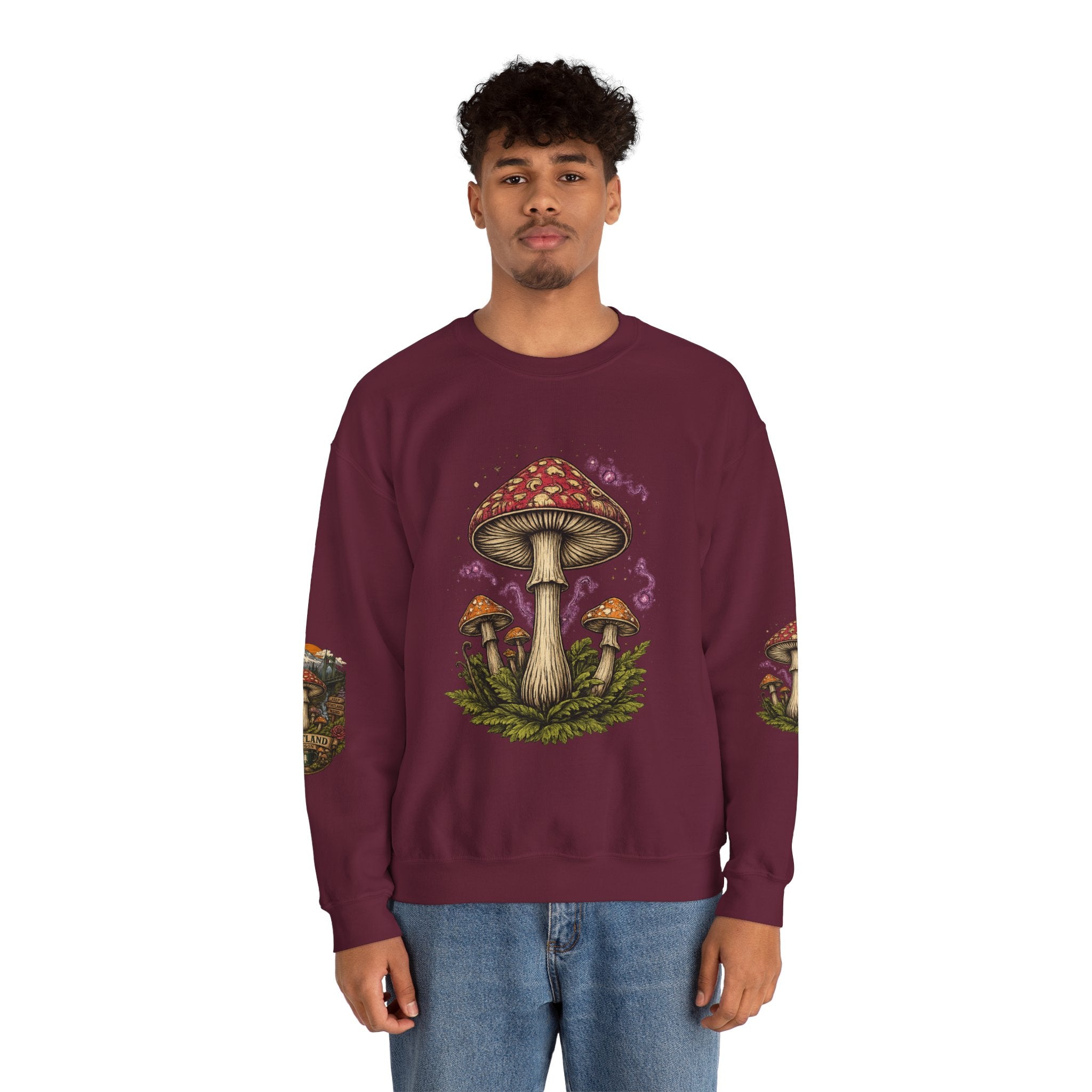 Mushroom Crewneck Sweatshirt — Portland Vintage Psychedelic Fungi Graphic