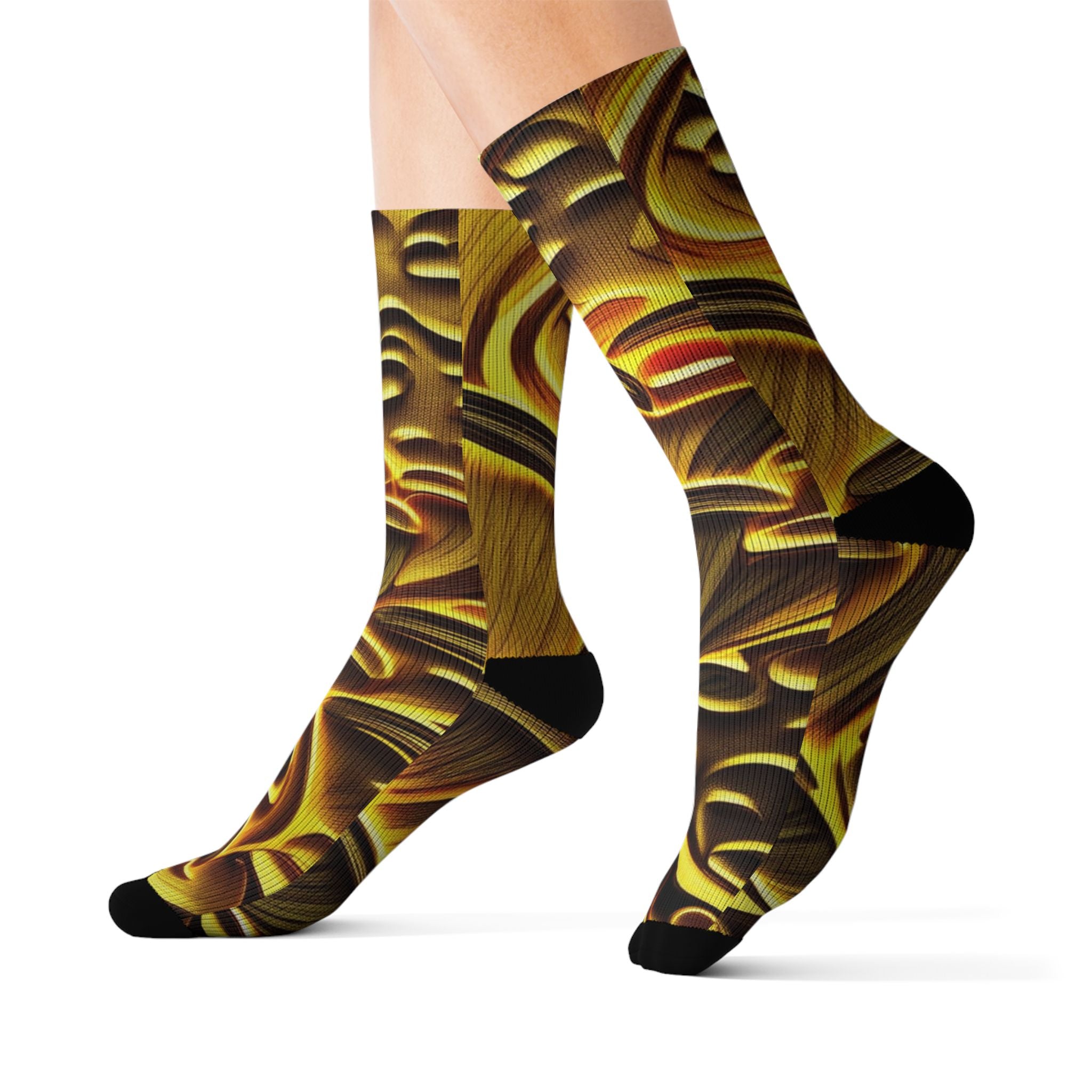 Socks: Gold Baroque Sublimation Socks — Ornate Vintage Pattern Crew Socks