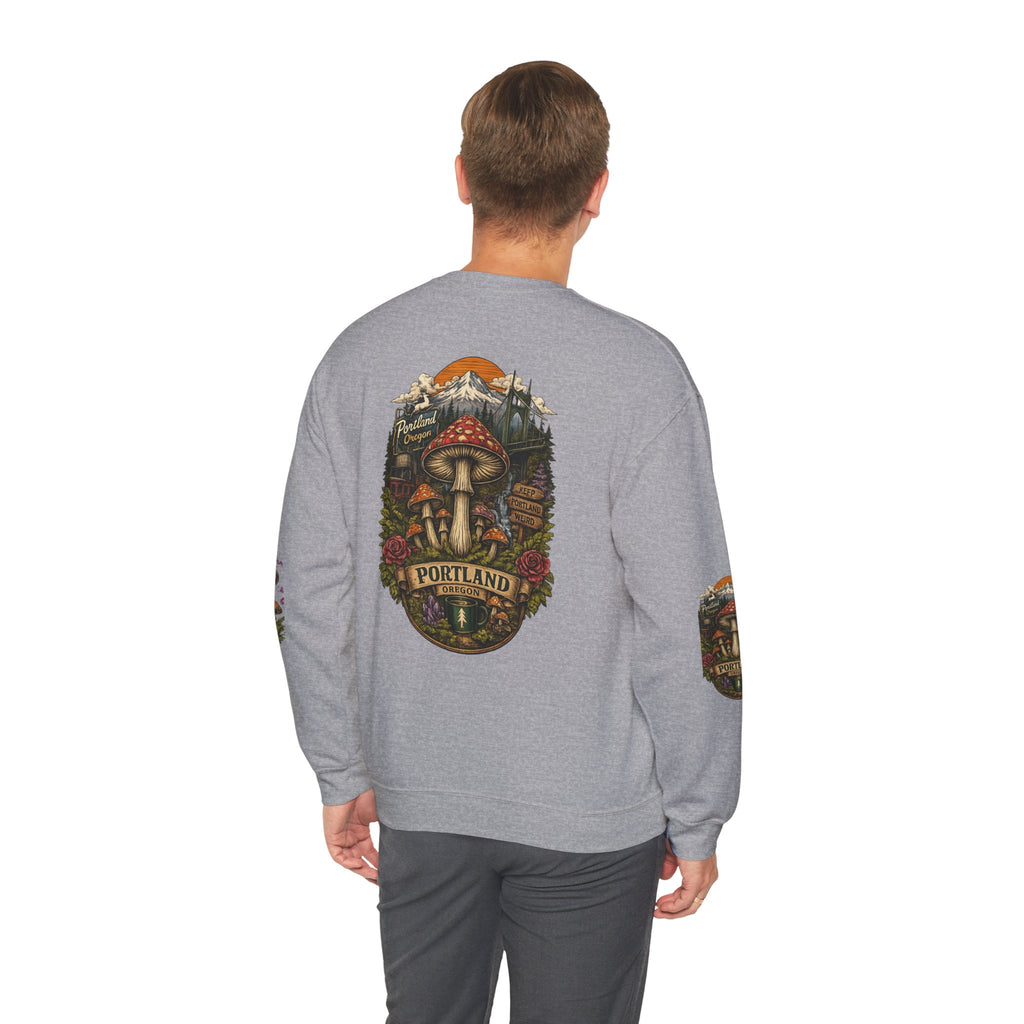 City: Portland Mushroom Crewneck Sweatshirt Vintage Psychedelic Fungi Graphic