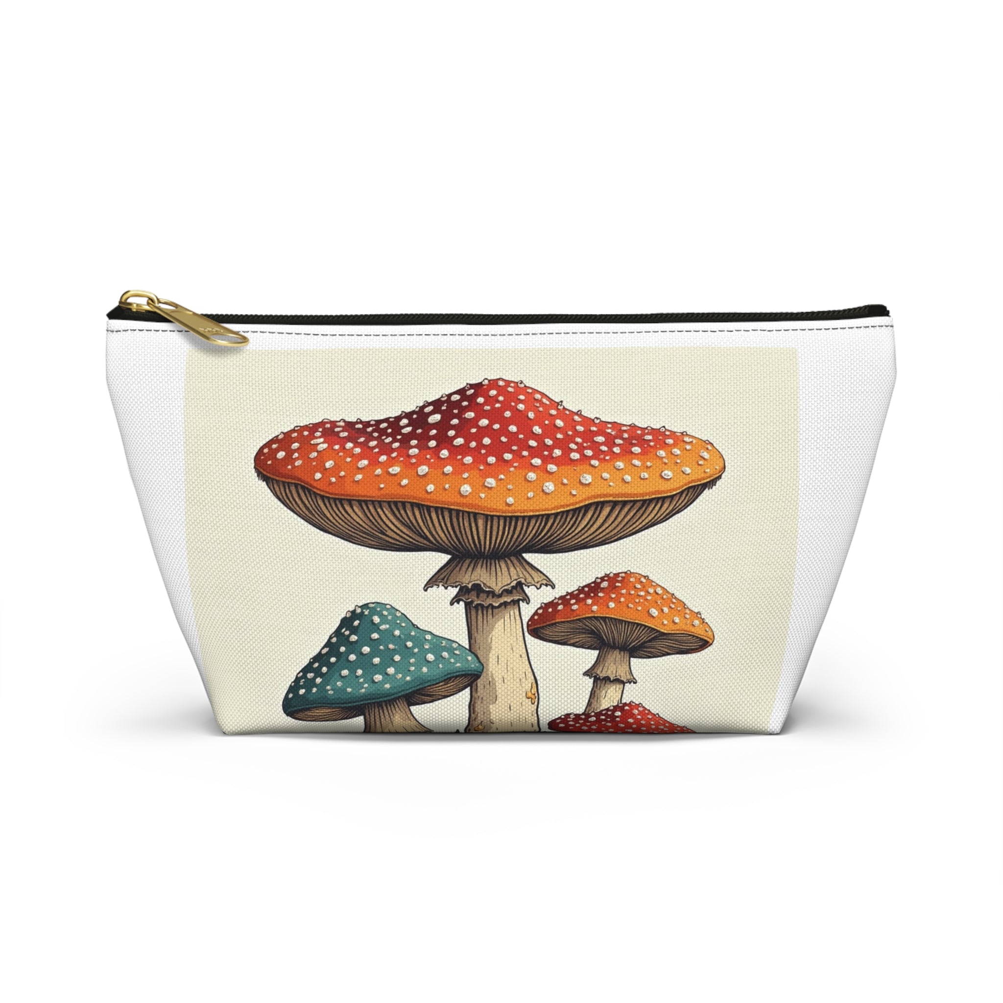 Mushroom Illustration Accessory Pouch — Cute Toadstool Cosmetic Bag