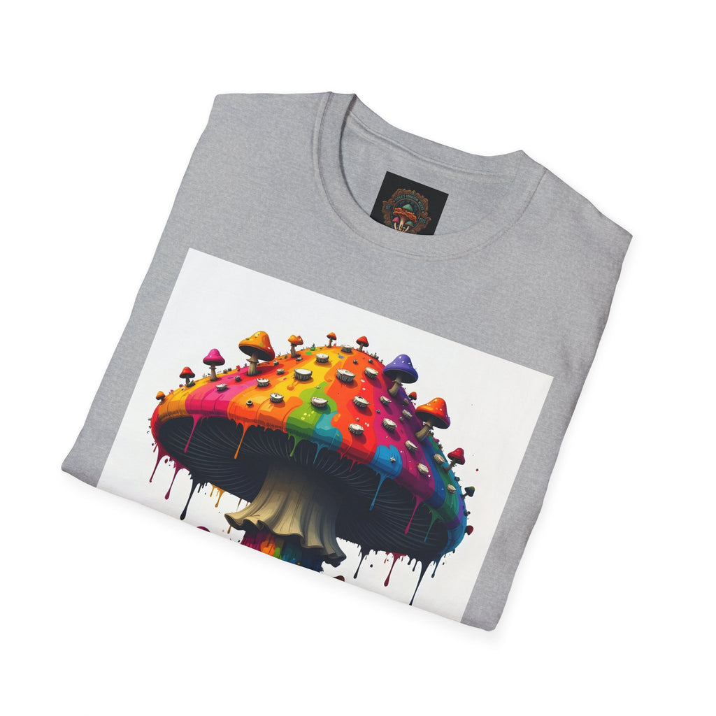 Piper's Shroom Works T-Shirt — Rainbow Drip Mushroom Graphic Tee