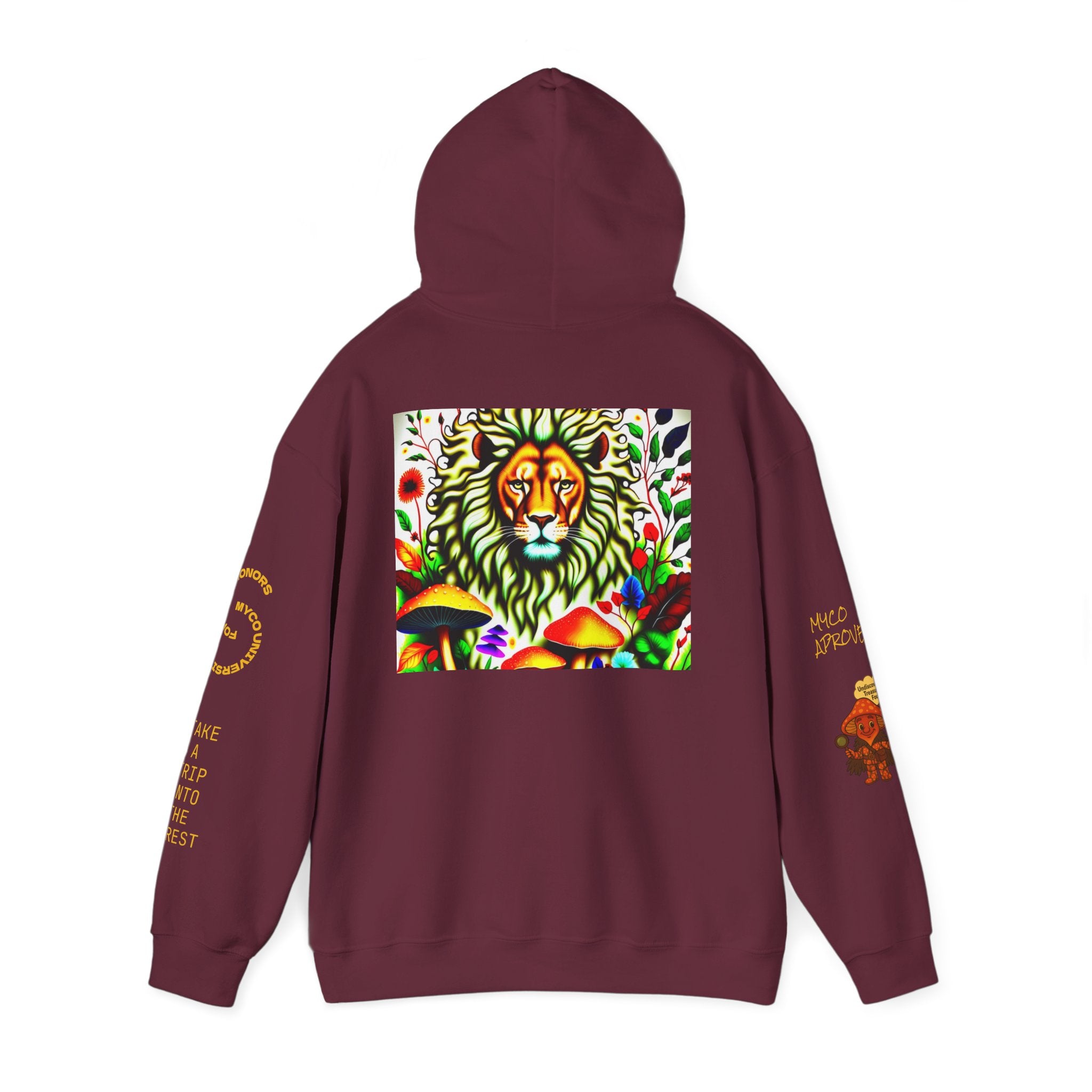 Myco University Lion & Mushroom Hoodie — Psychedelic Lion Graphic Pullover