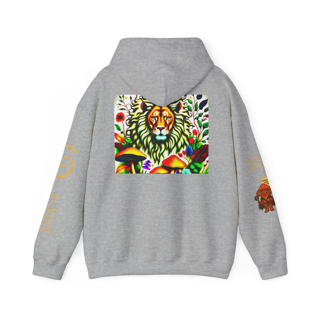 Myco University Lion & Mushroom Hoodie — Psychedelic Lion Graphic Pullover