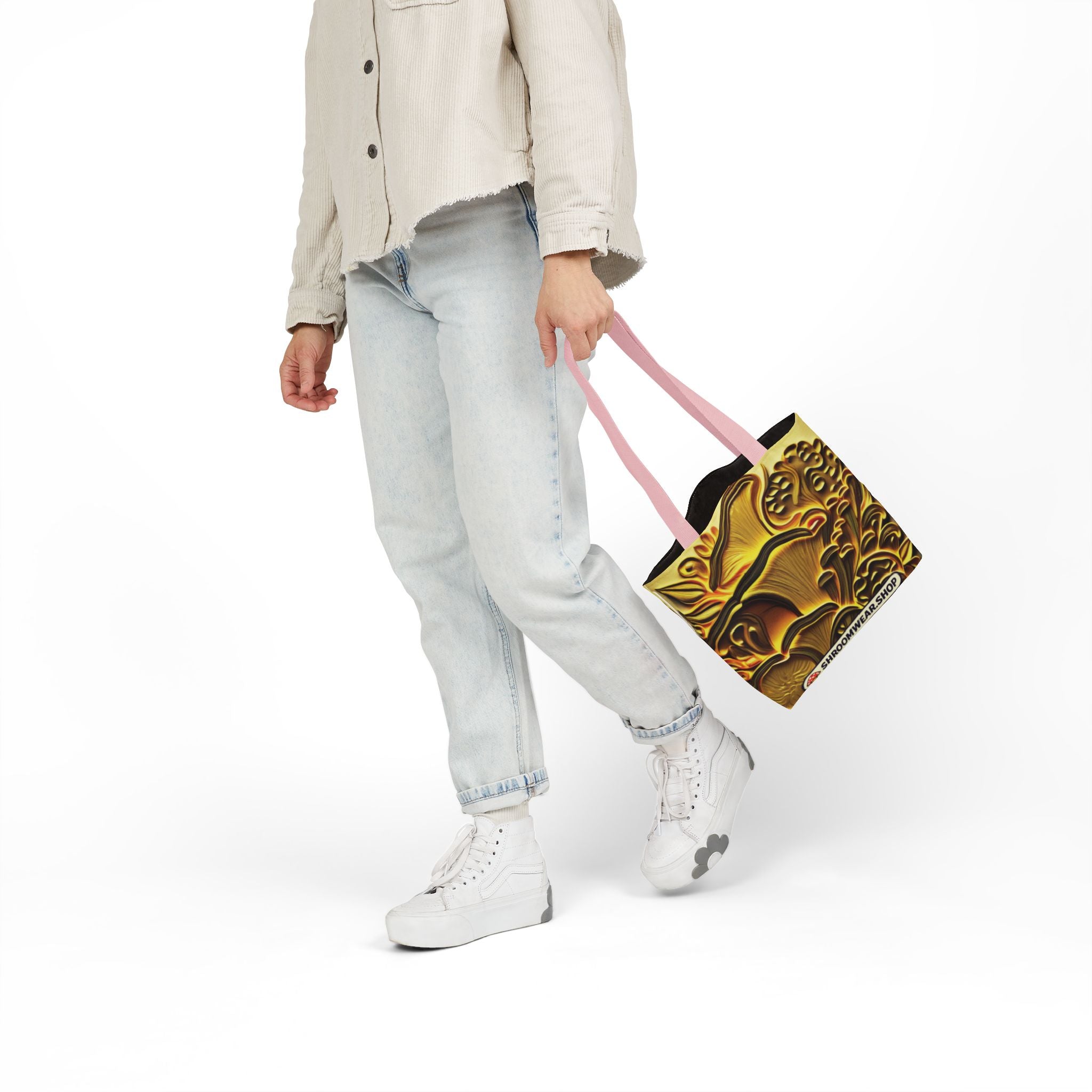 Tote Bag : Golden Mushroom Canvas Tote Bag — Psychedelic Fungi Art Tote