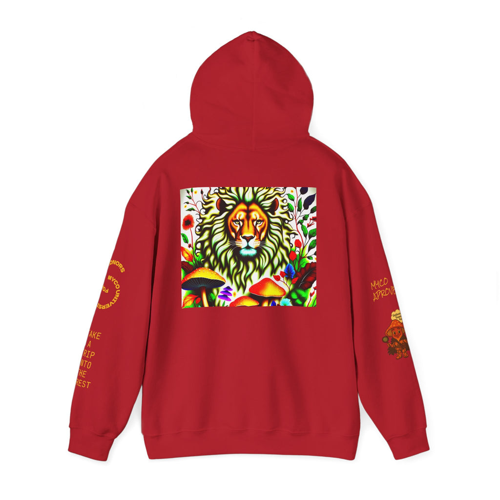 Myco University Lion & Mushroom Hoodie — Psychedelic Lion Graphic Pullover