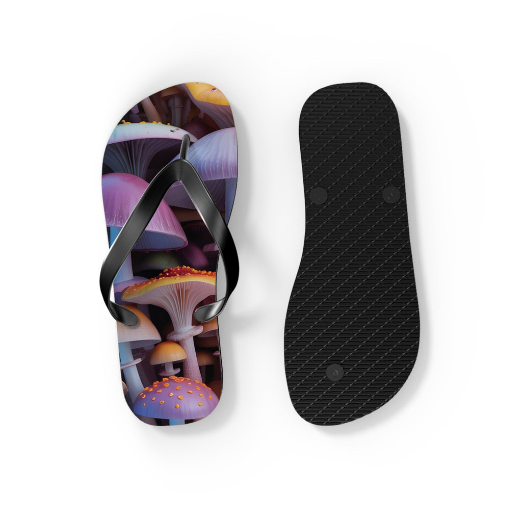 Flops: Psychedelic Mushroom Flip Flops - Colorful Fantasy Beach Sandals