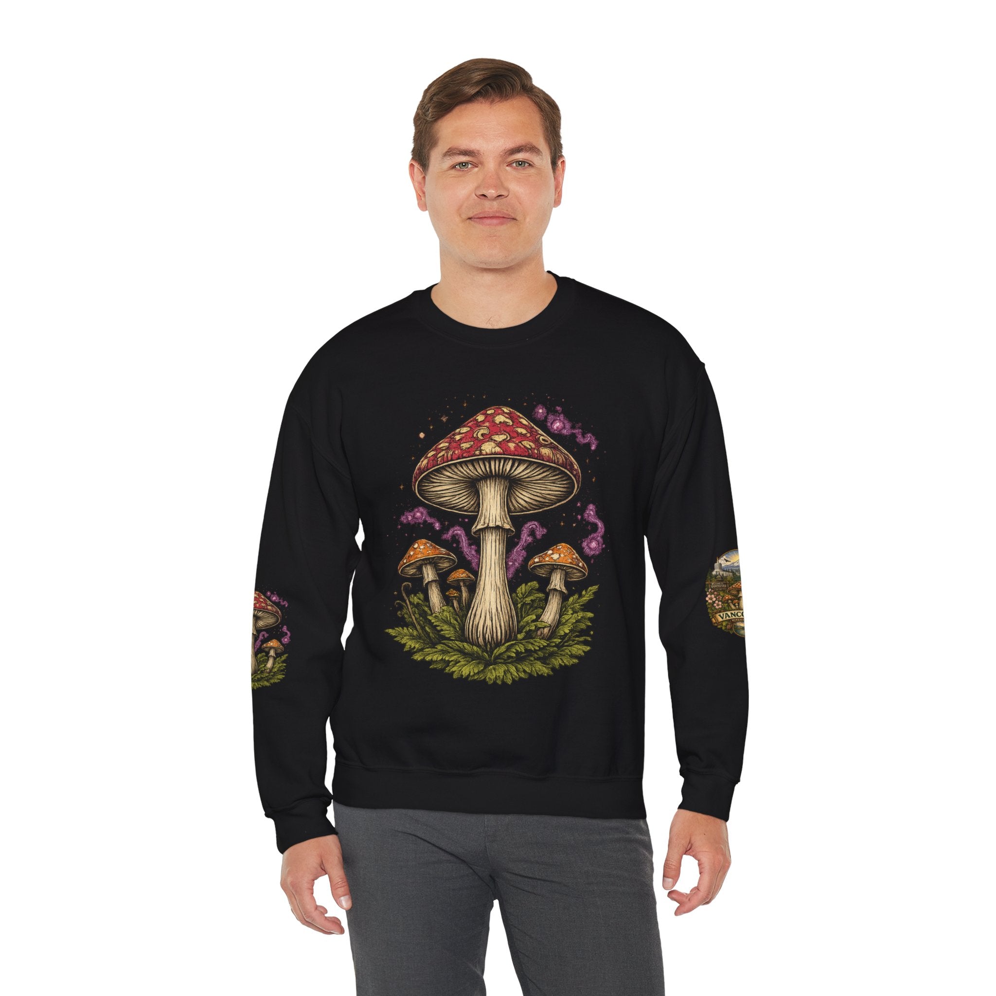 Mushroom Vancouver Crewneck Sweatshirt — Scenic Pacific Northwest Fungi Design