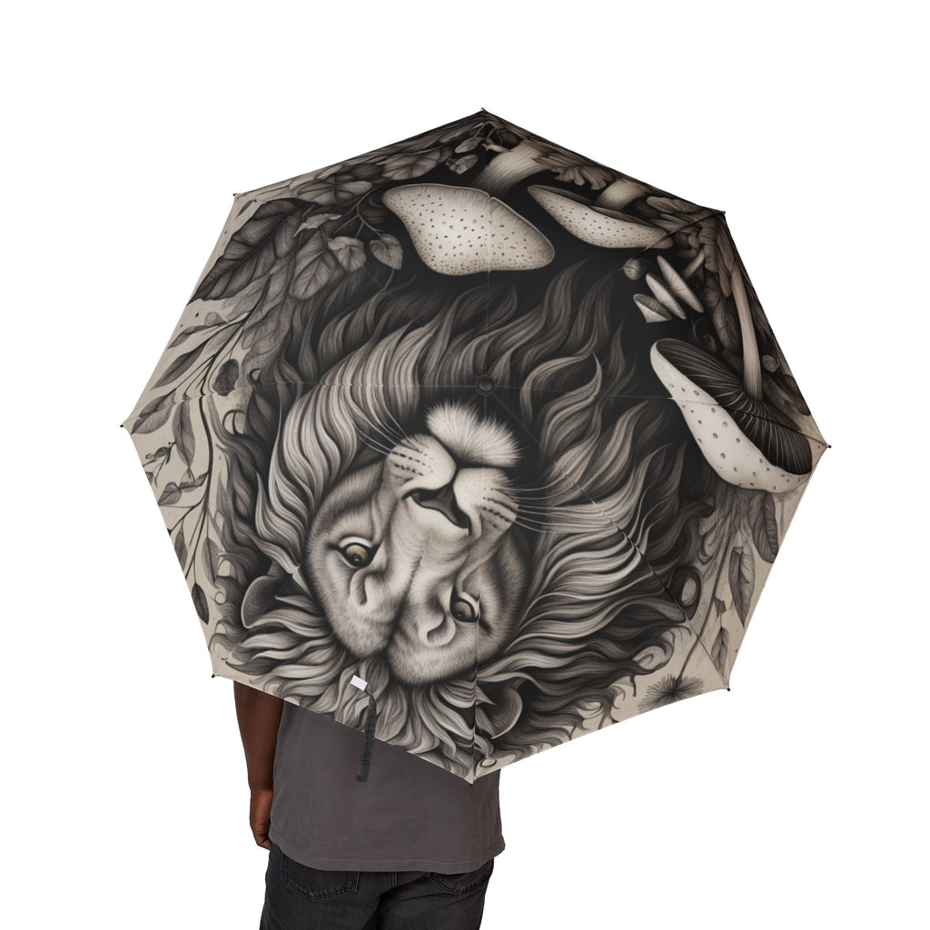 Lion & Mushrooms Foldable Umbrella — Semi-Automatic Travel Umbrella
