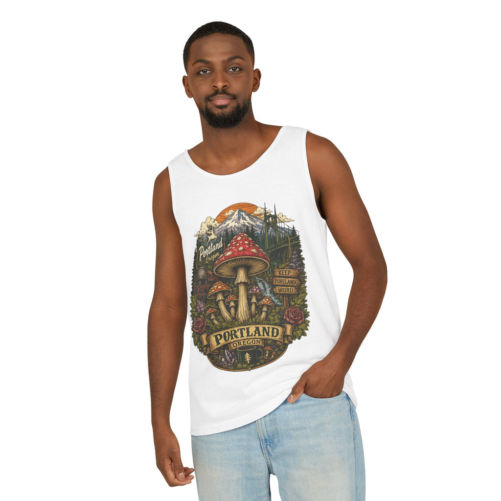 City: Portland Mushroom Tank Top — Vintage Forest Travel Graphic