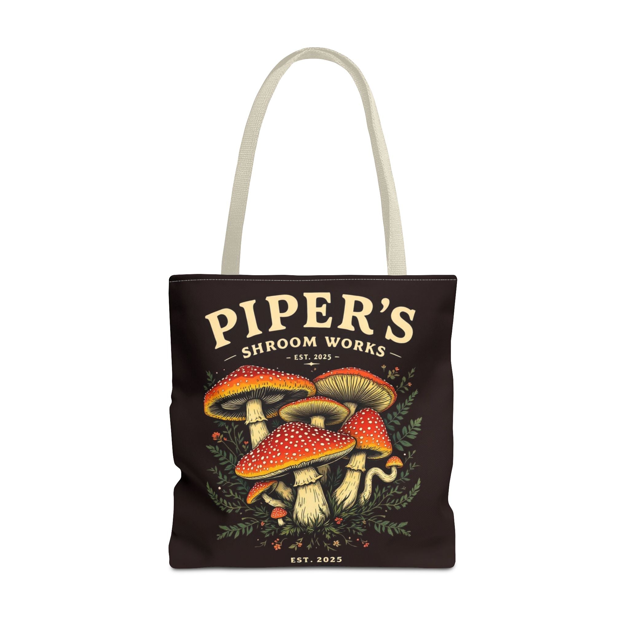 Mushroom Tote Bag — "Piper's Shroom Works" Vintage Fungi Market Shopper