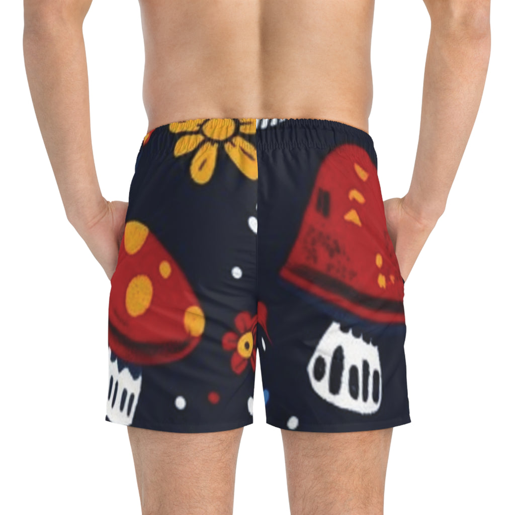 Bañador floral de setas - Pantalones cortos de playa con estampado de amanita roja