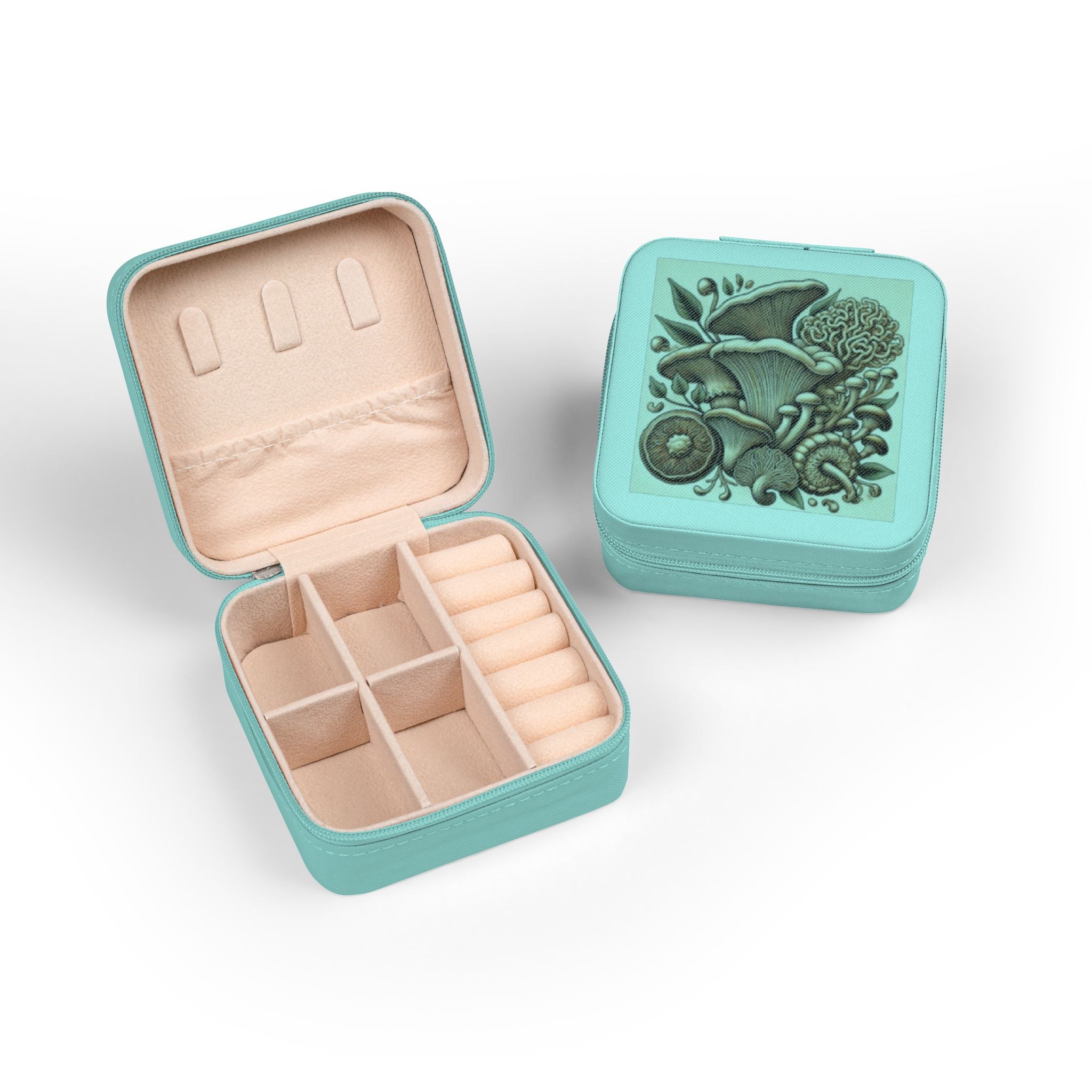 Mushroom Garden Jewelry Travel Case – Compact Velvet-Lined Organizer