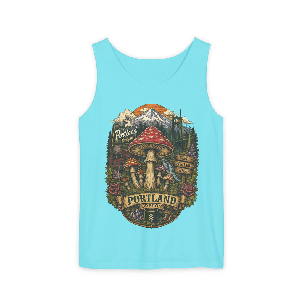 City: Portland Mushroom Tank Top — Vintage Forest Travel Graphic
