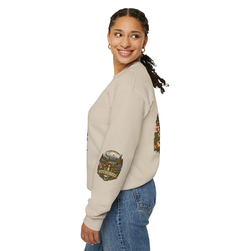 City:  Vancouver Crewneck Sweatshirt — Scenic Pacific Northwest Fungi Design