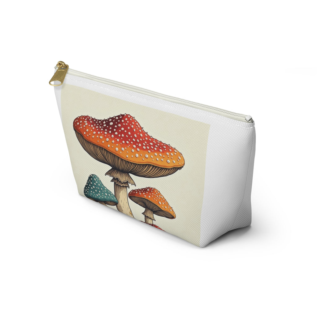 Mushroom Illustration Accessory Pouch — Cute Toadstool Cosmetic Bag