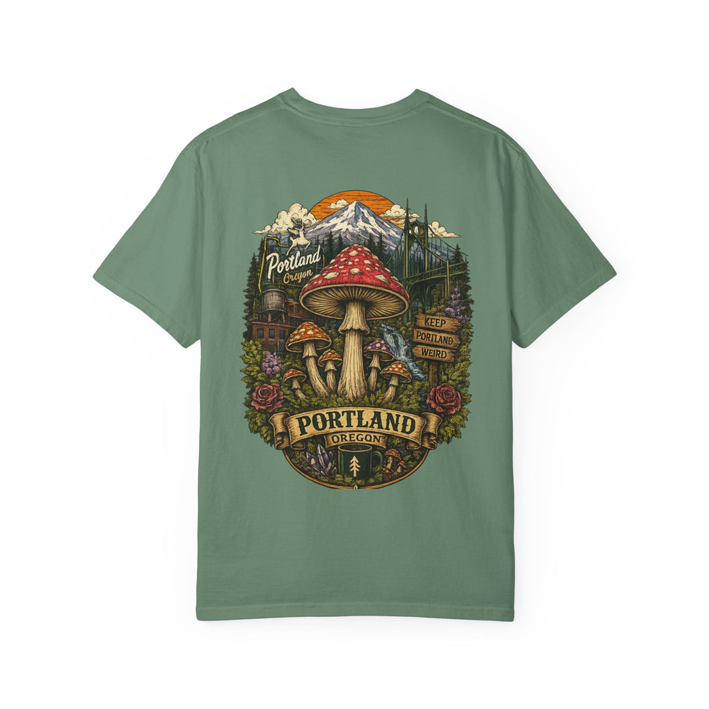 City: Portland Mushroom Graphic T-Shirt — Vintage Forest Amanita Design