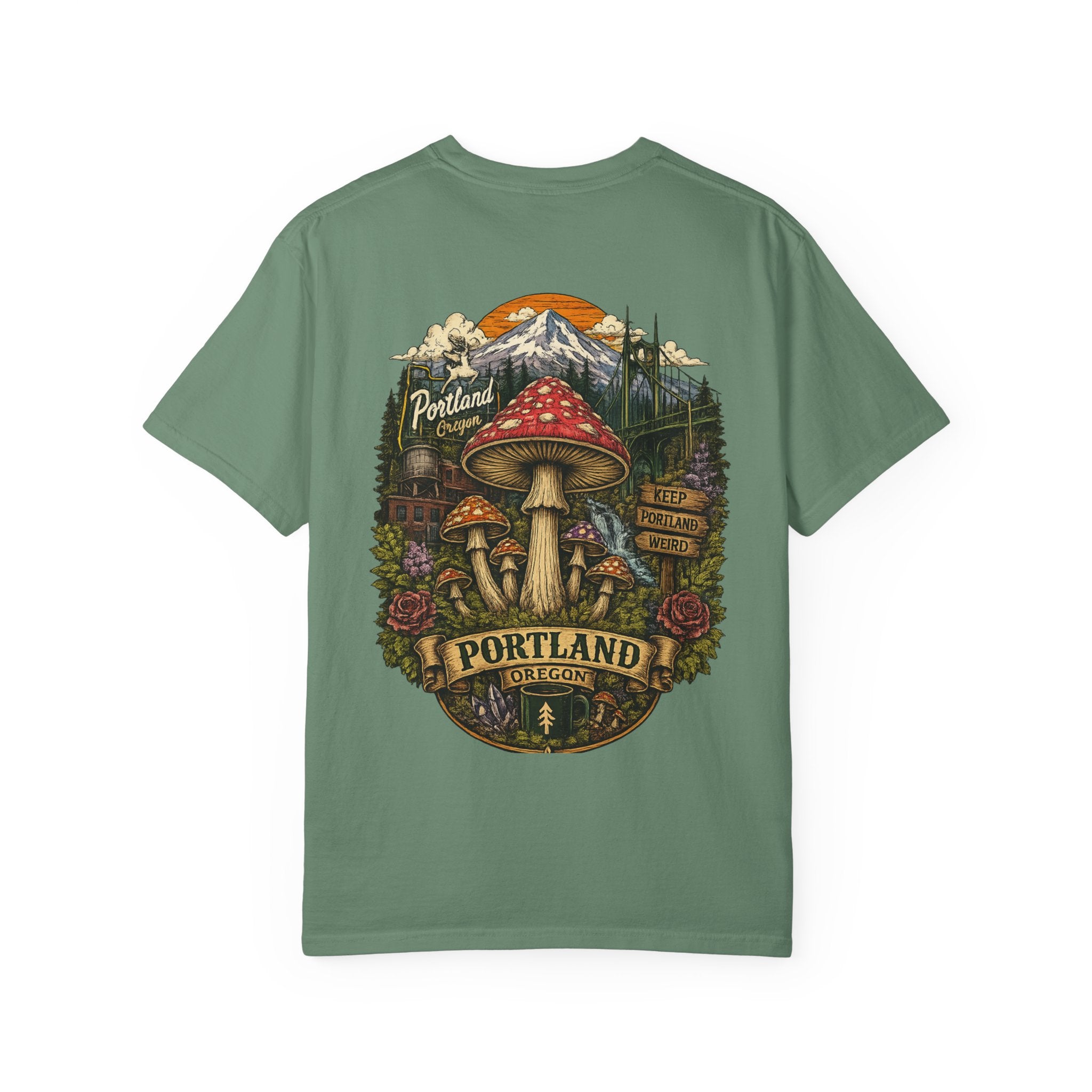 City: Portland Mushroom Graphic T-Shirt — Vintage Forest Amanita Design