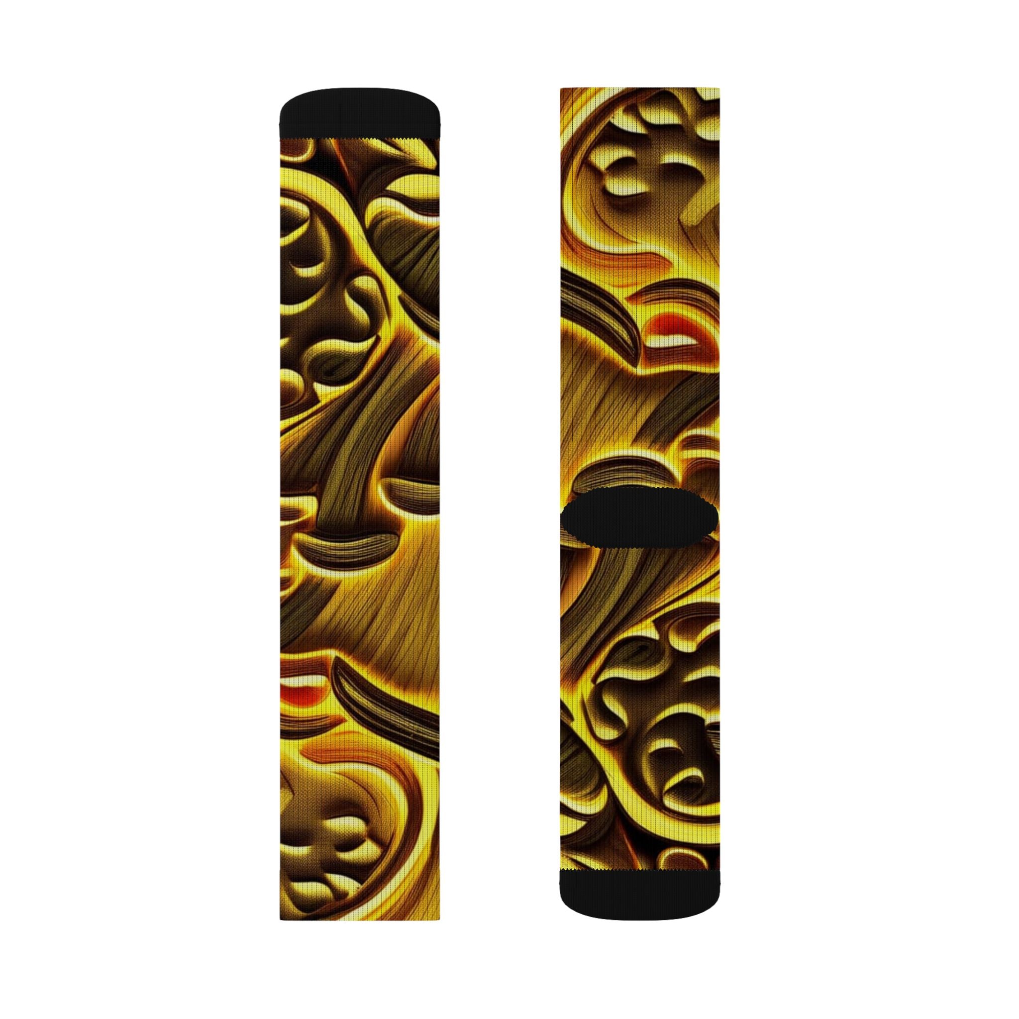 Socks: Gold Baroque Sublimation Socks — Ornate Vintage Pattern Crew Socks