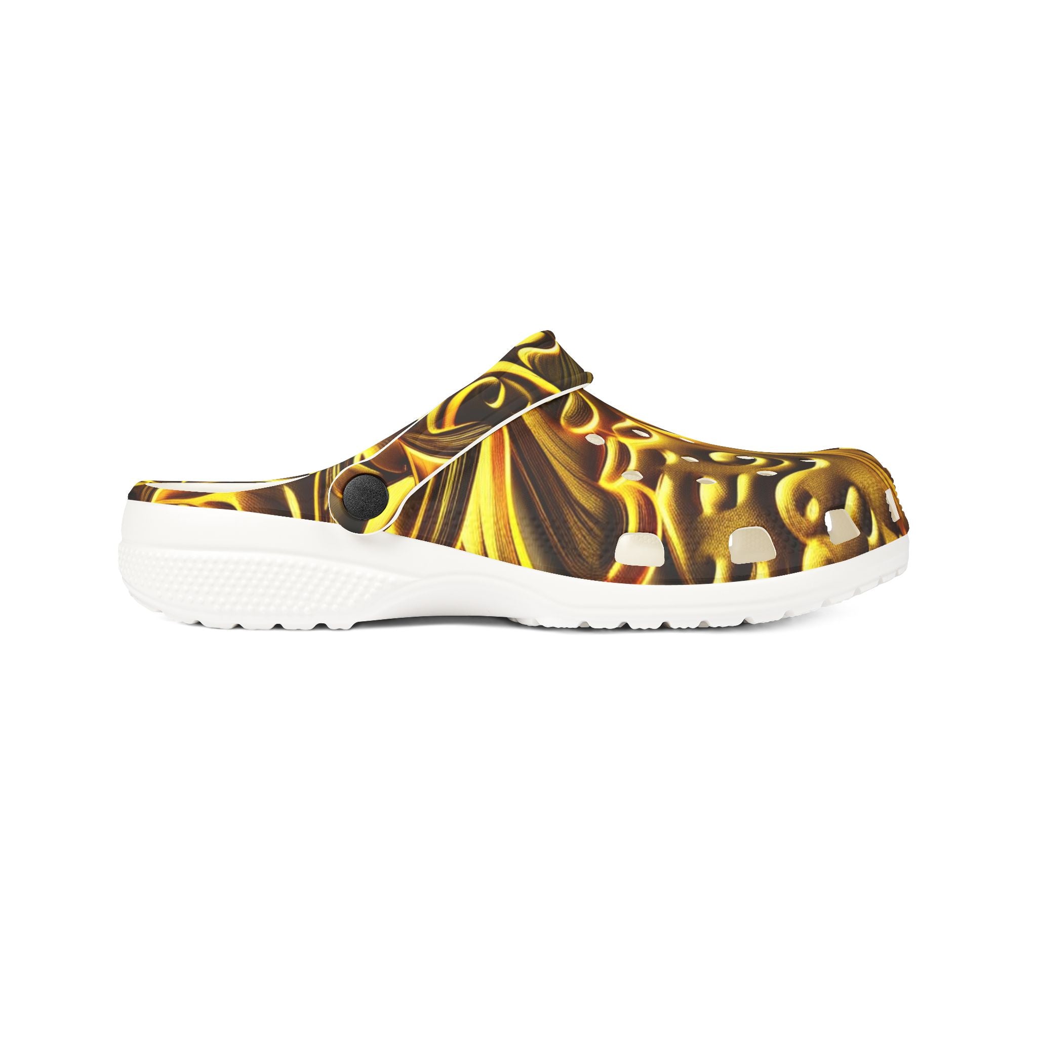Golden Swirl EVA Foam Clogs — Abstract Metallic Pattern Slip-Ons