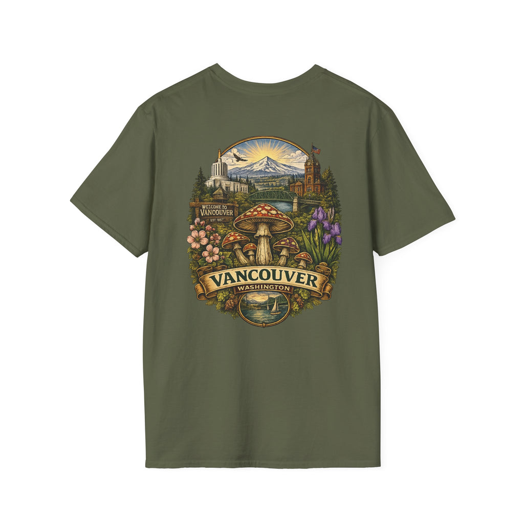 City: Vancouver Mushroom Illustration T-Shirt – Vintage Red Toadstool Graphic