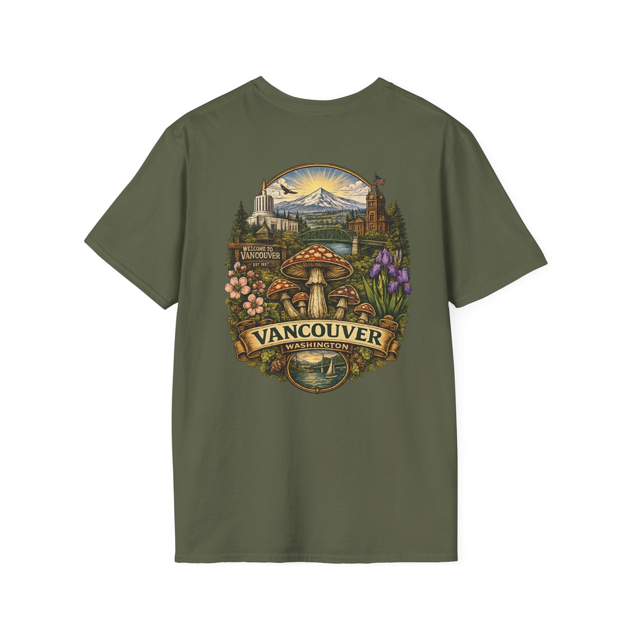 City: Vancouver Mushroom Illustration T-Shirt – Vintage Red Toadstool Graphic