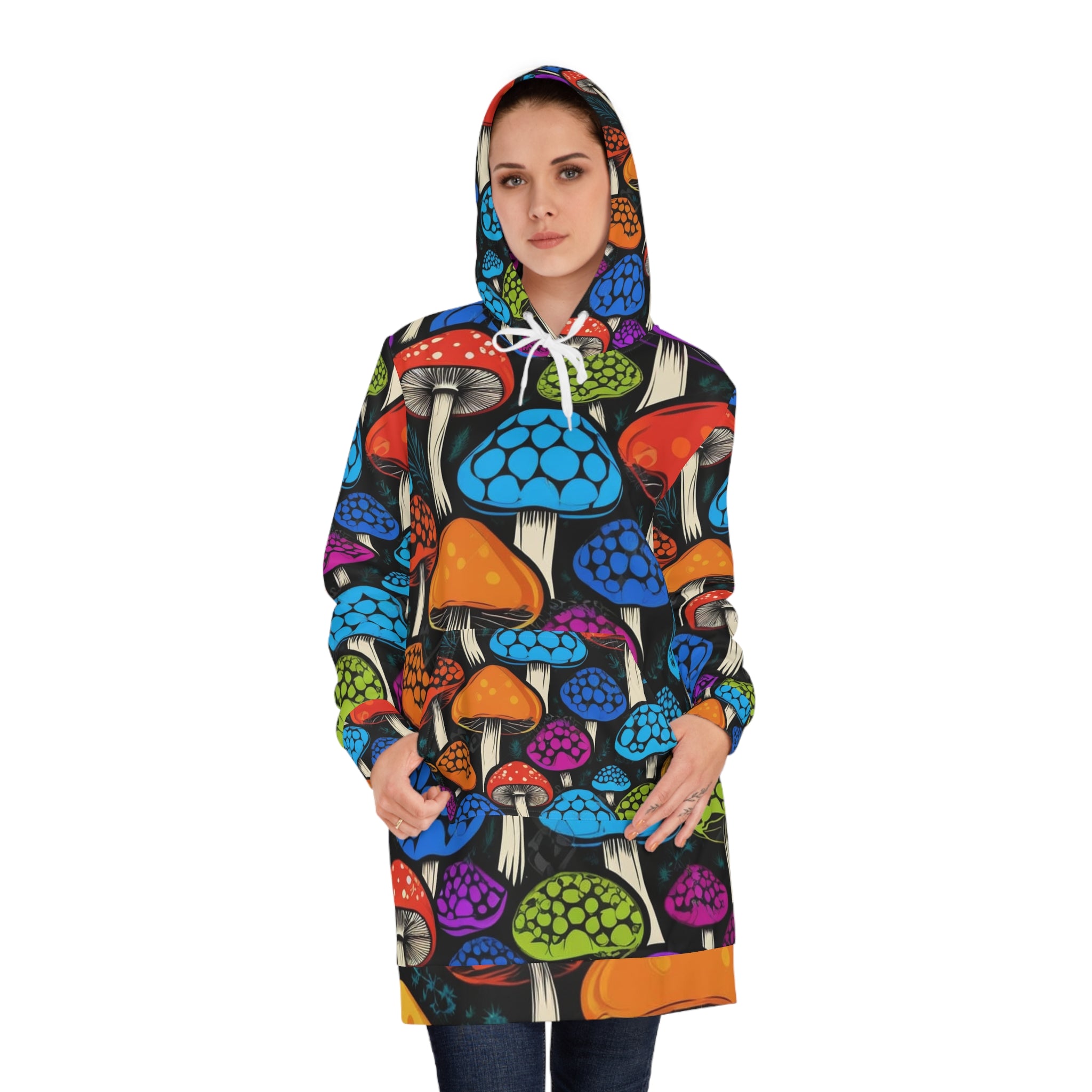 Get Cozy. Stay Wild Psychedelica Shroom Hoodie Dress Glow Fungi-Style.