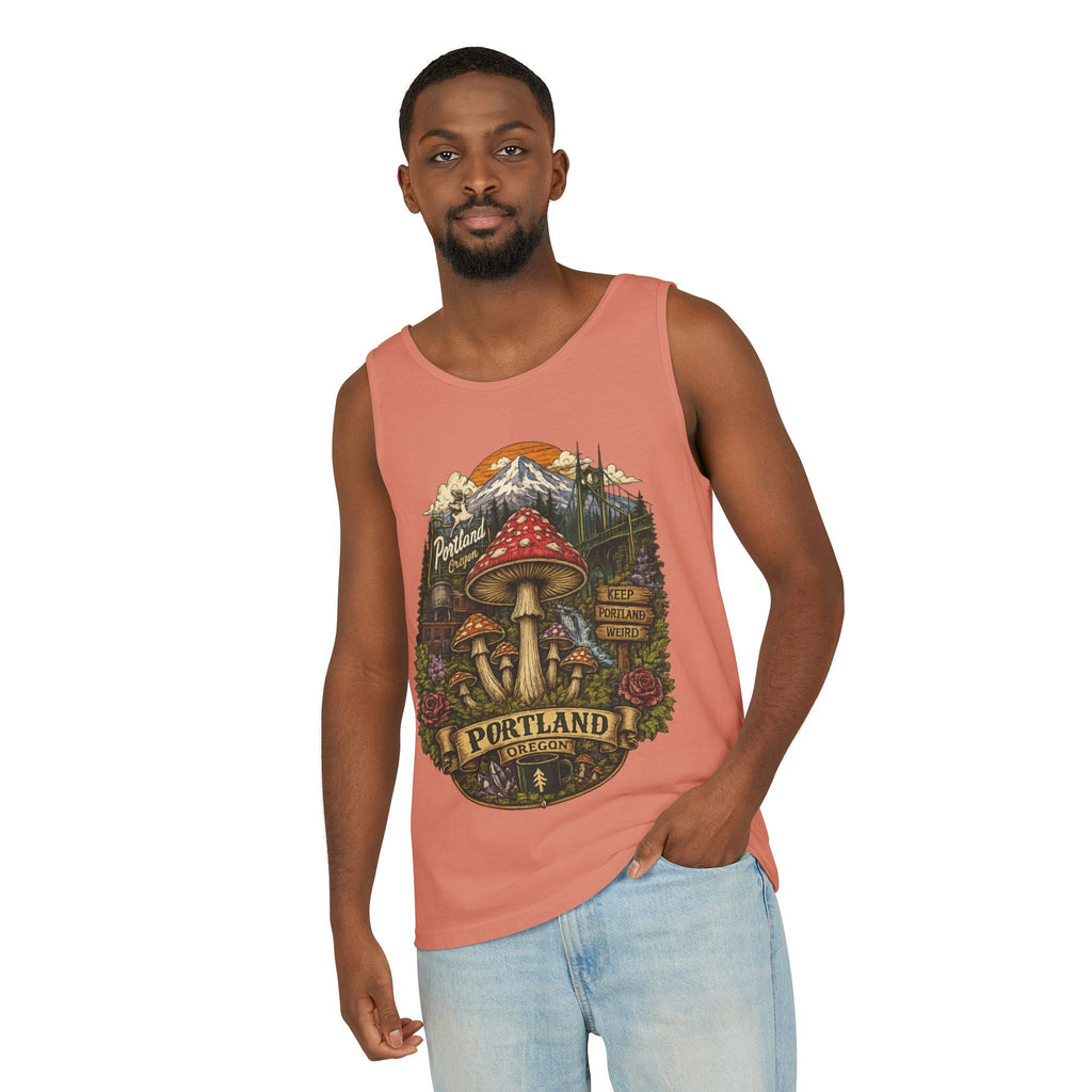 City: Portland Mushroom Tank Top — Vintage Forest Travel Graphic