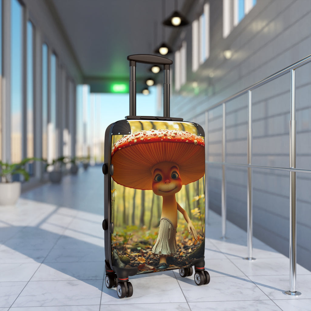 Pack Joy. Roll Whims Travel Casey Wander Happy Shroomie Traveler Carry-On with a cheerful mushroom design.