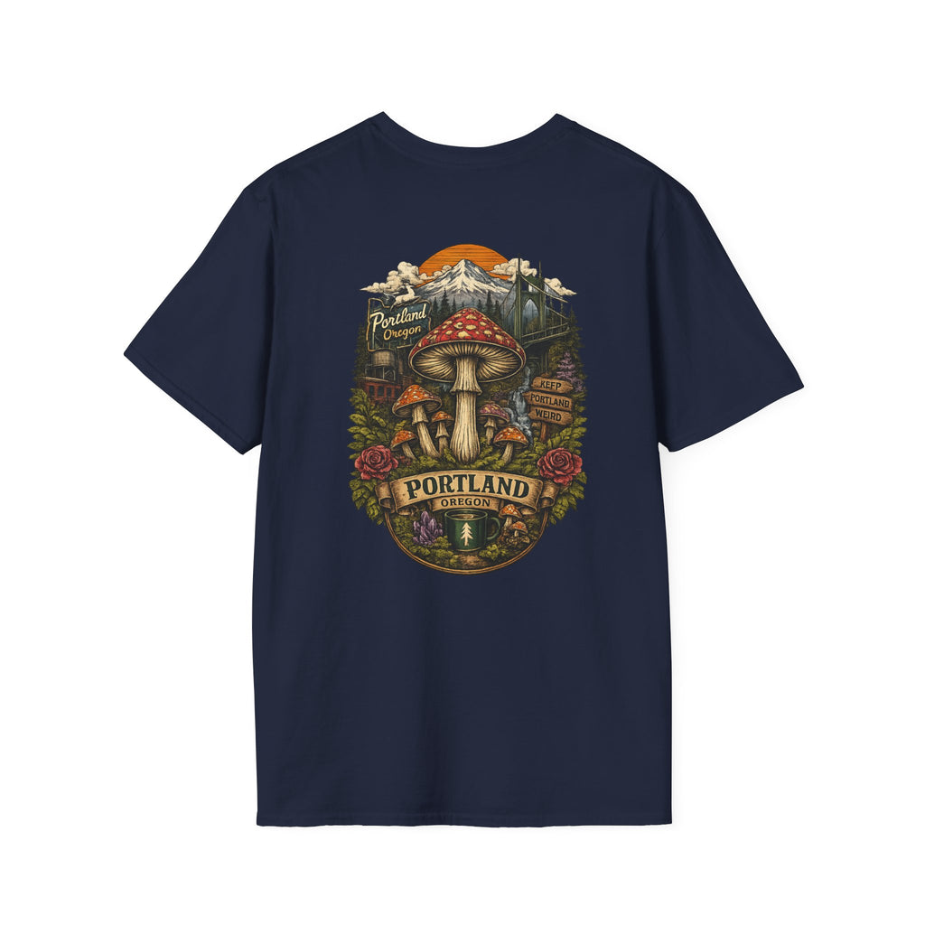 City: Portland Mushroom Magic T-Shirt — Vintage Red Toadstool Illustration