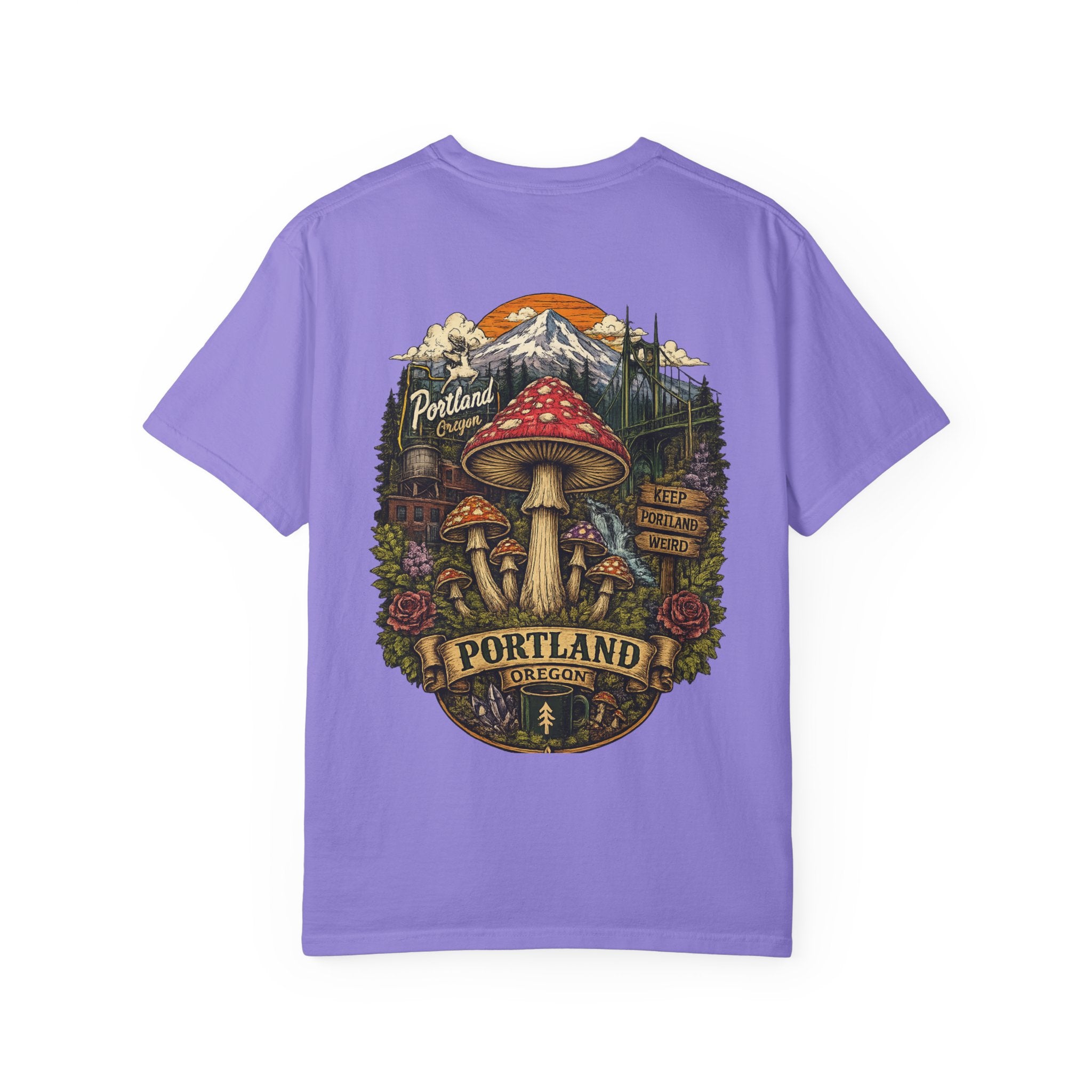 City: Portland Mushroom Graphic T-Shirt — Vintage Forest Amanita Design