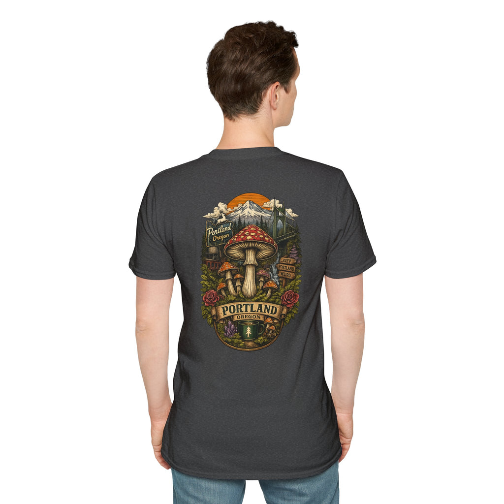 City: Portland Mushroom Magic T-Shirt — Vintage Red Toadstool Illustration