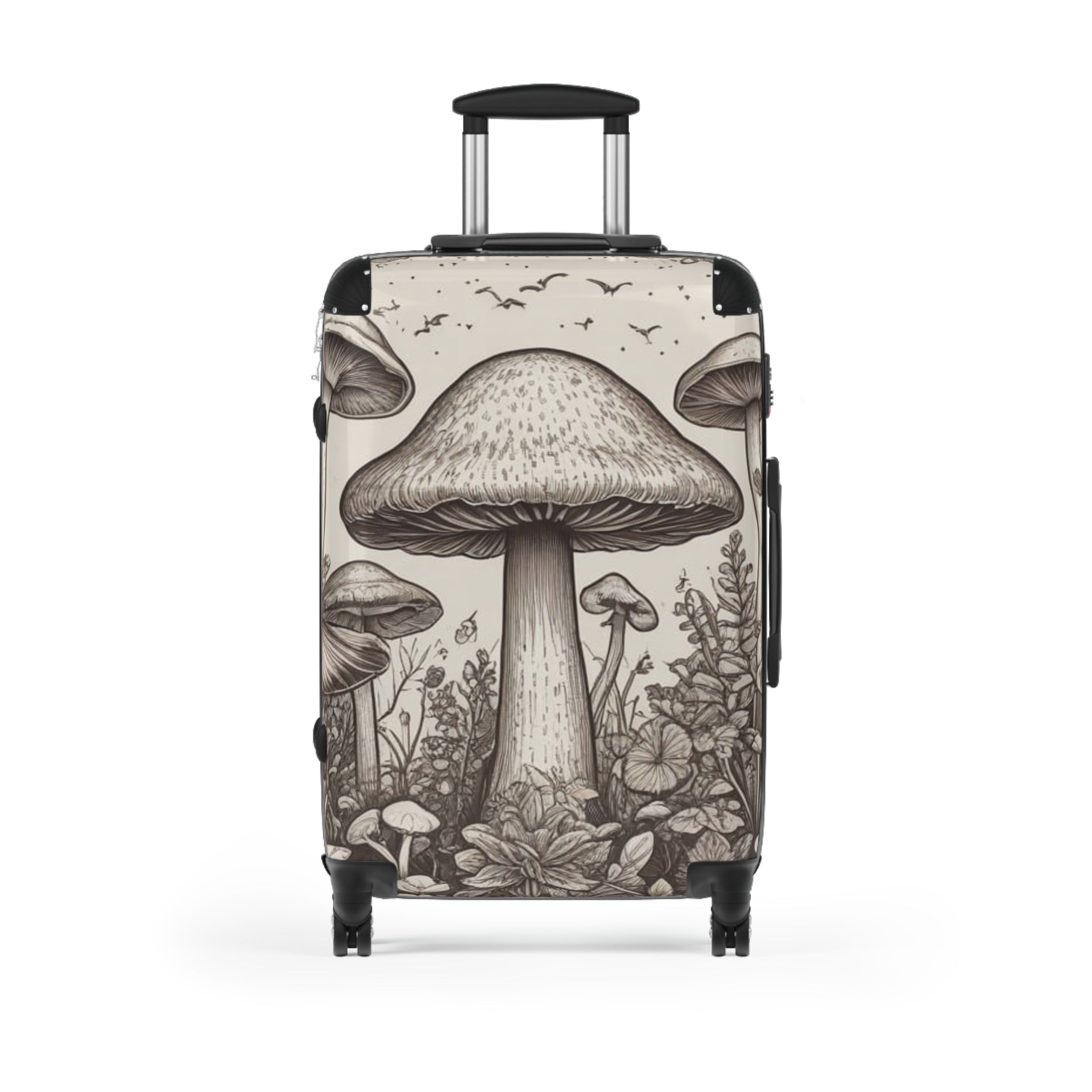 Mushroom Illustration Suitcase – Botanical Fungi Carry-On Luggage