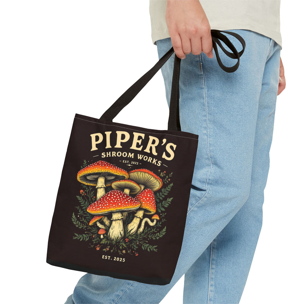 Mushroom Tote Bag — "Piper's Shroom Works" Vintage Fungi Market Shopper