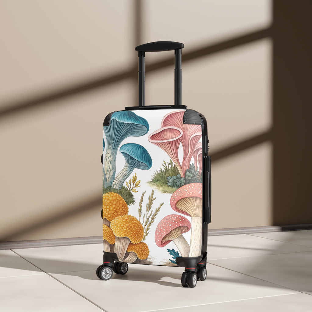 Botanical Mushroom Suitcase – Colorful Fungi Travel Luggage