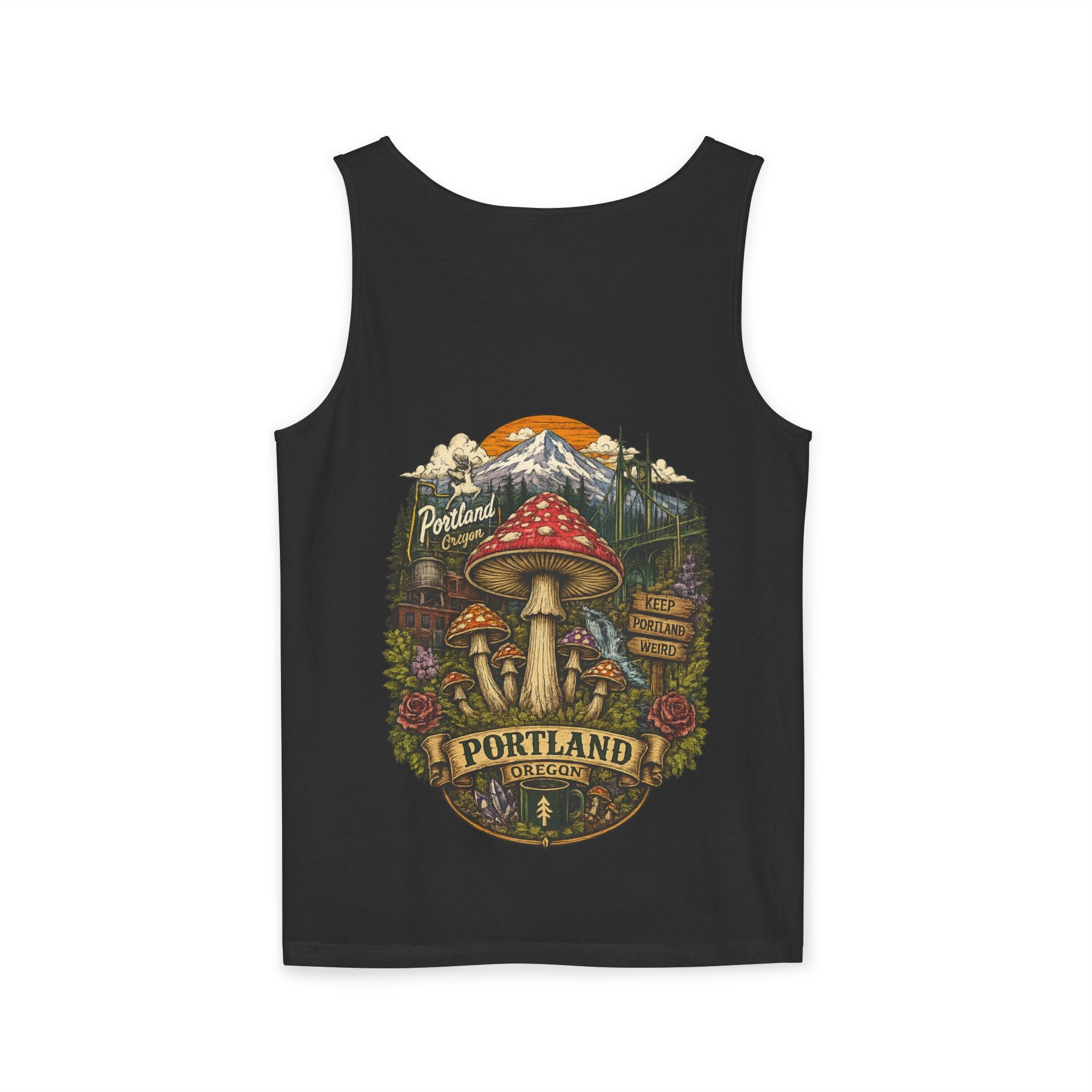 City: Portland Mushroom Graphic Tank Top — Colorful Psychedelic Fungi Design