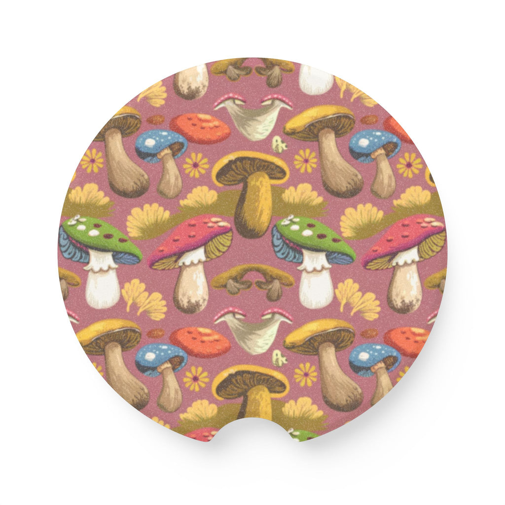 Mushroom Pattern Soapstone Car Coaster — Colorful Woodland Mushroom Cup Holder Insert