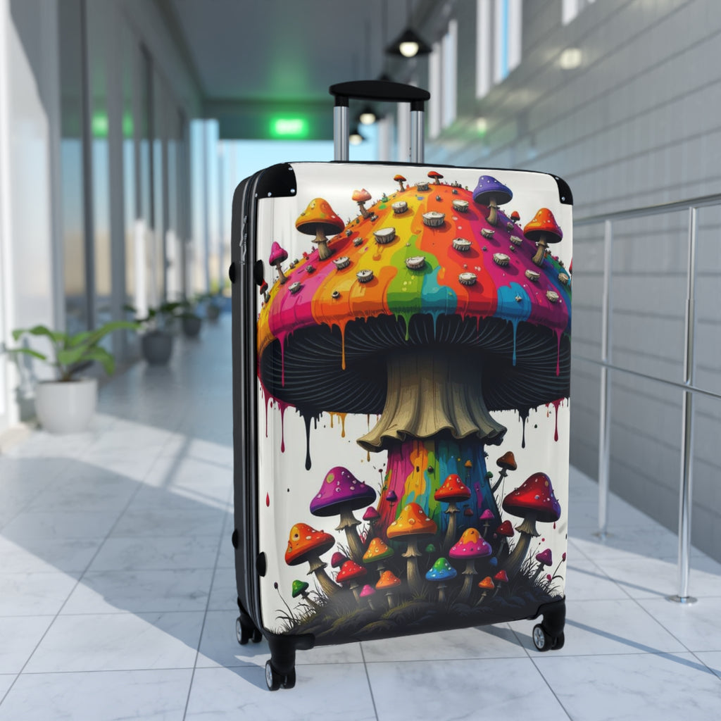 Psychedelic Rainbow Mushroom Suitcase – Colorful Travel Carry-On