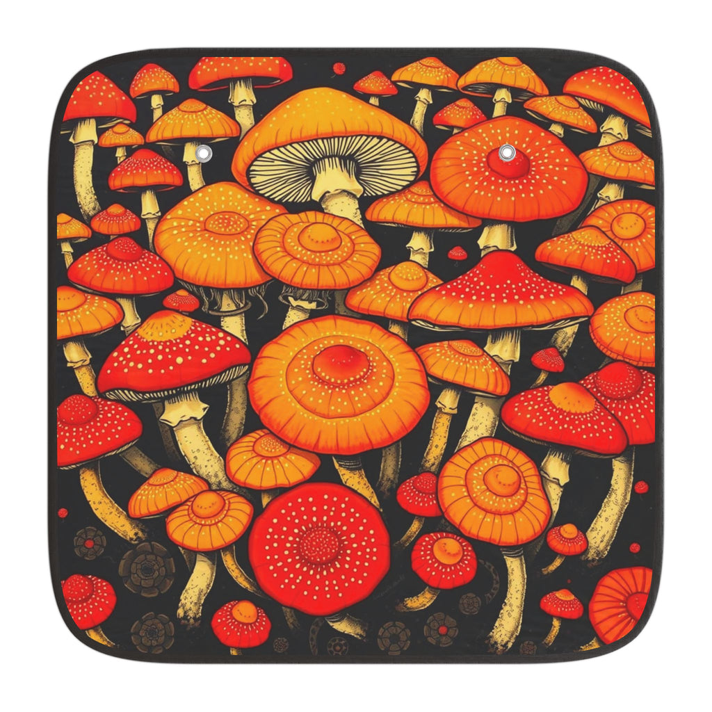 Mushroom Pattern Car Sun Shade – Retro Orange Toadstool Windshield Protector