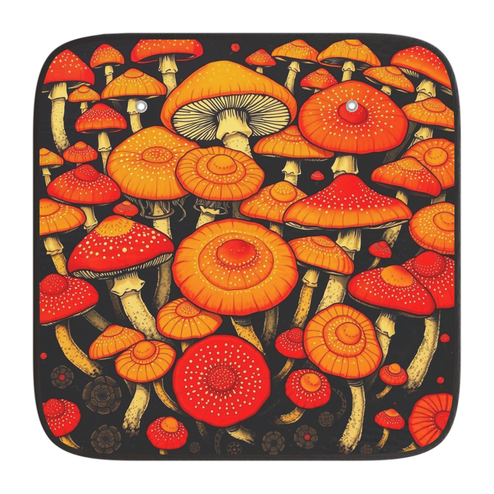 Mushroom Pattern Car Sun Shade – Retro Orange Toadstool Windshield Protector