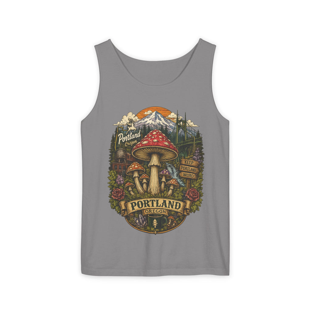 City: Portland Mushroom Tank Top — Vintage Forest Travel Graphic