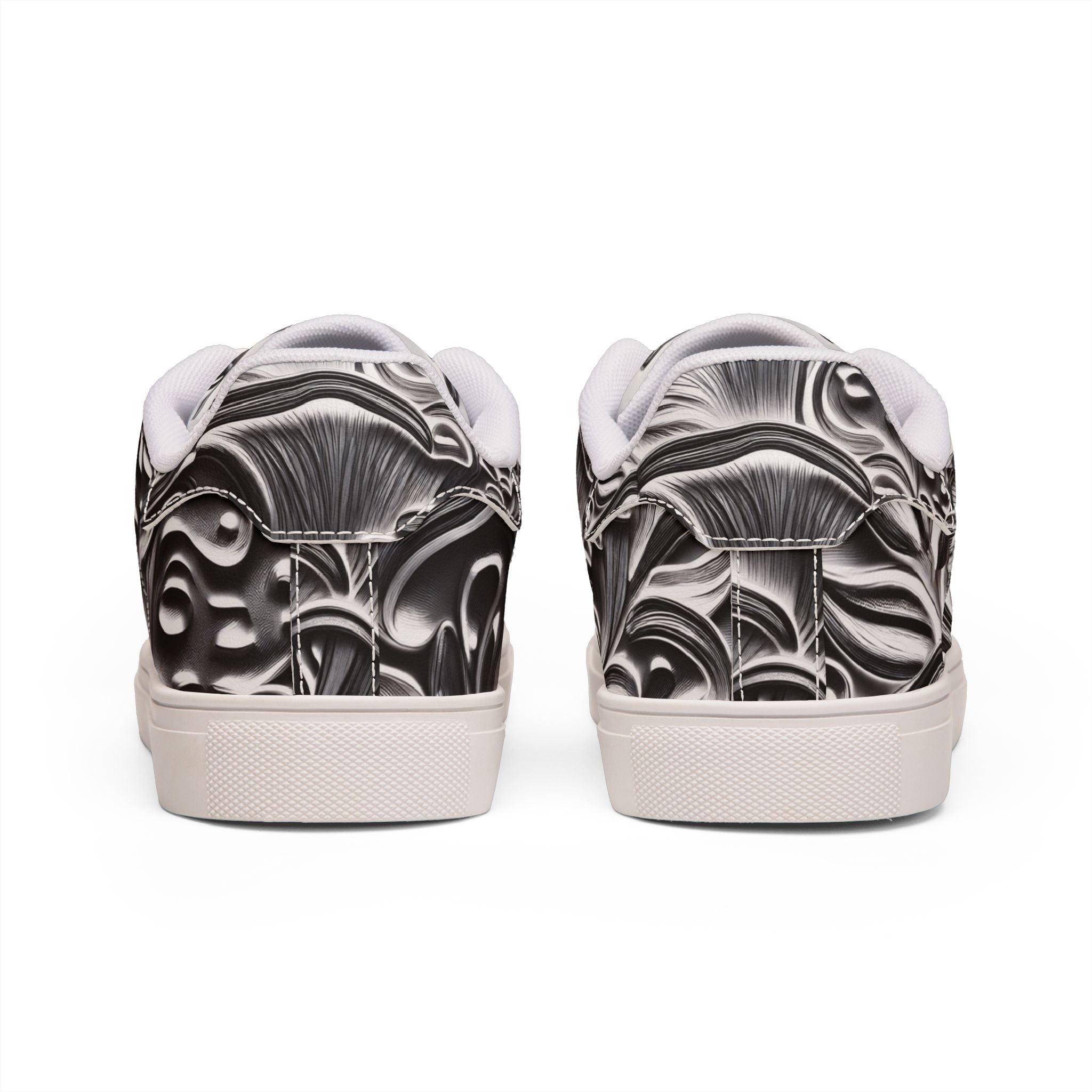 Men's Low-Top Leather Sneakers — Monochrome Abstract Swirl Design