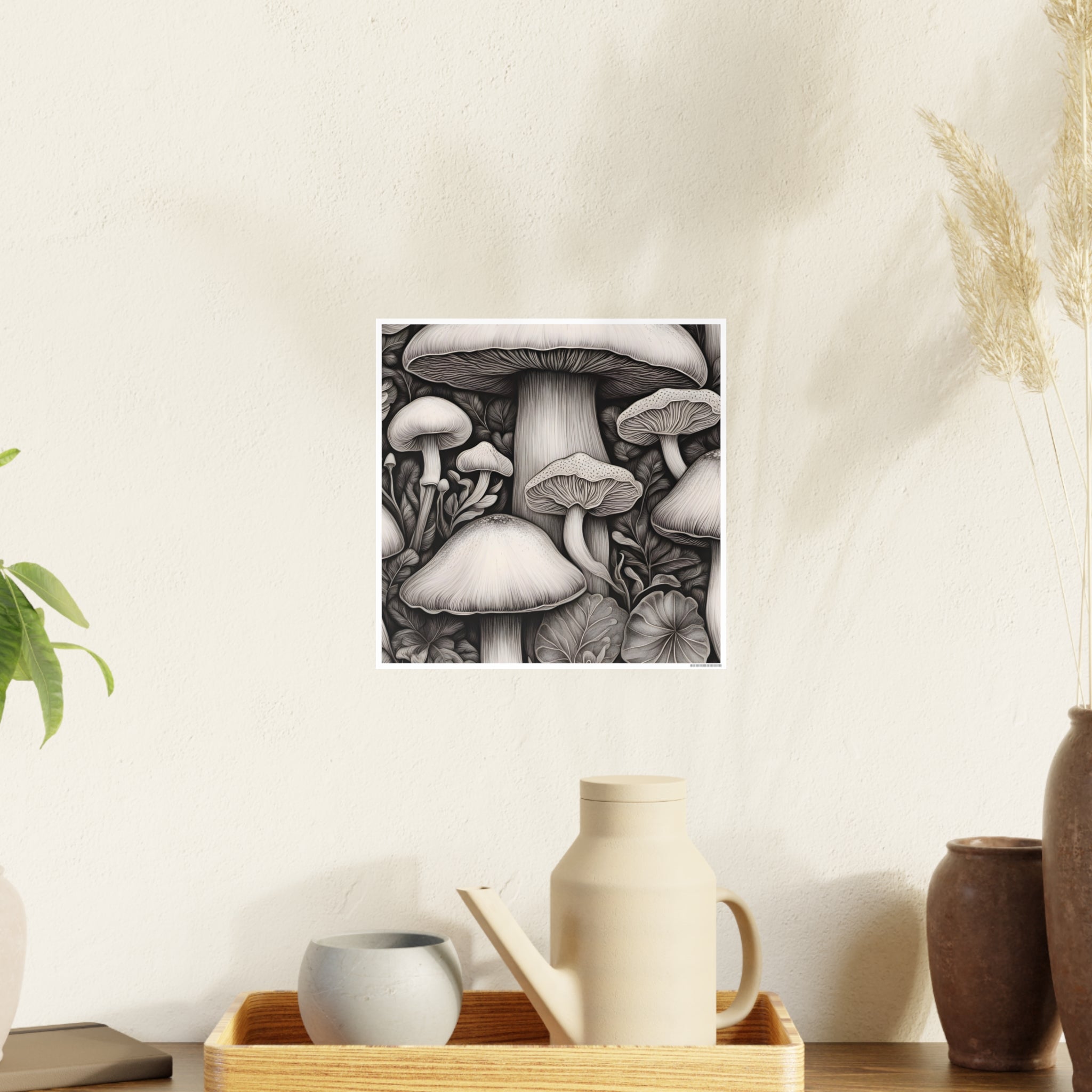 Poster: Mushroom Illustration Poster — Botanical Fungi Art Print