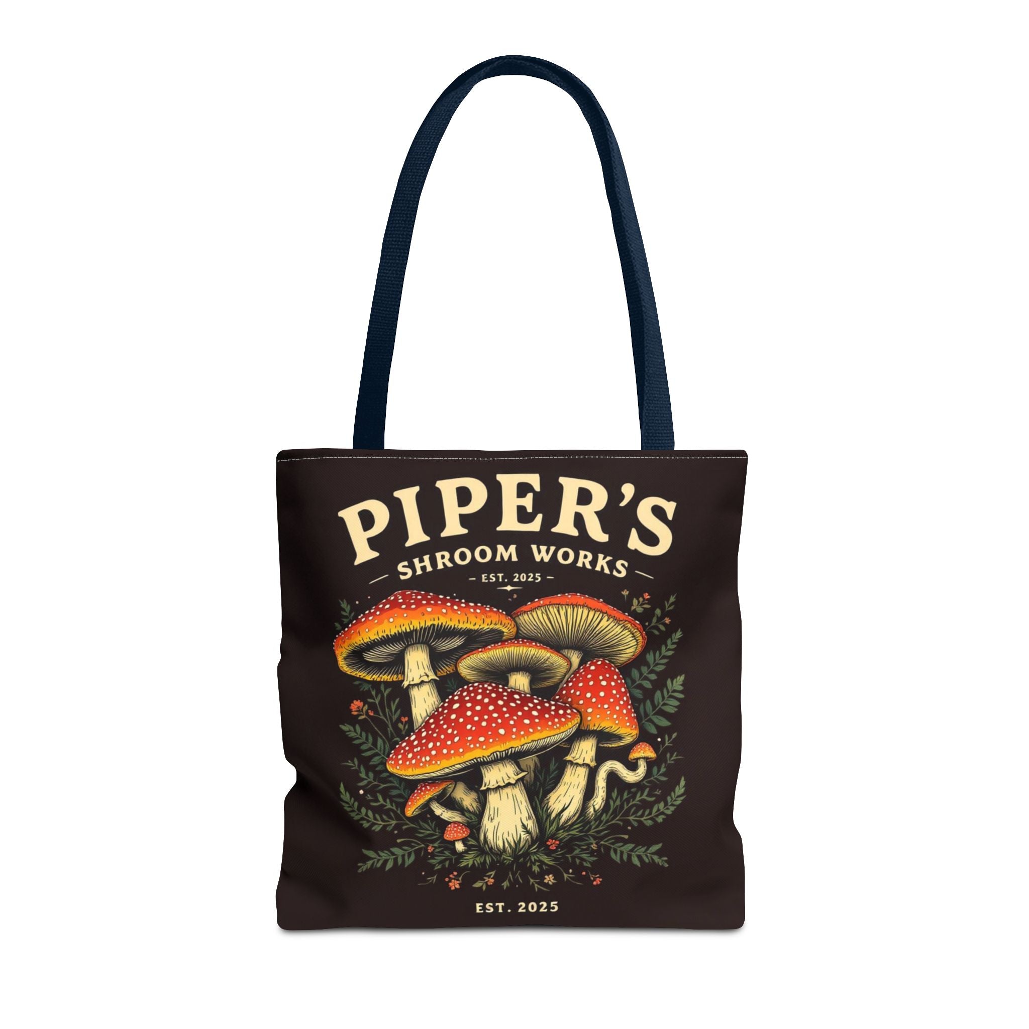 Mushroom Tote Bag — "Piper's Shroom Works" Vintage Fungi Market Shopper