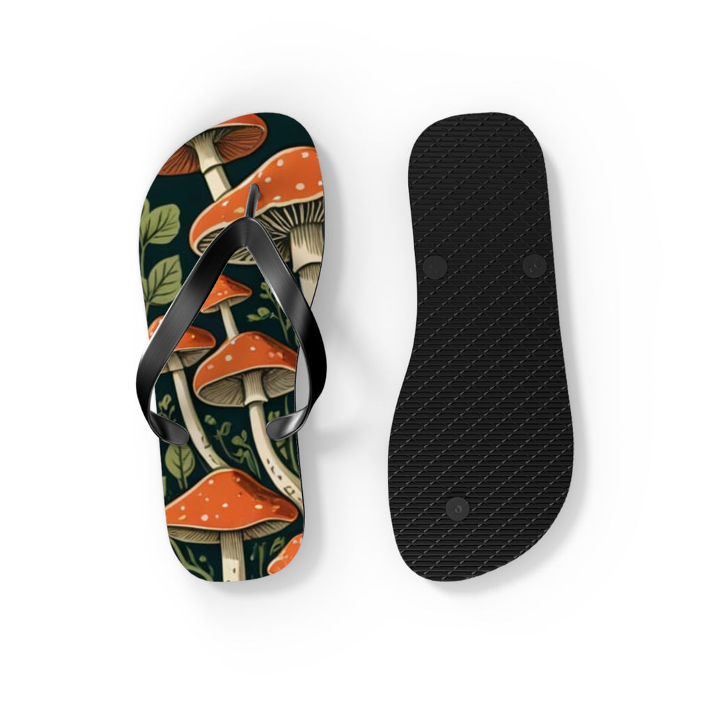 Mushroom Print Flip Flops — Vintage Toadstool Beach Sandals