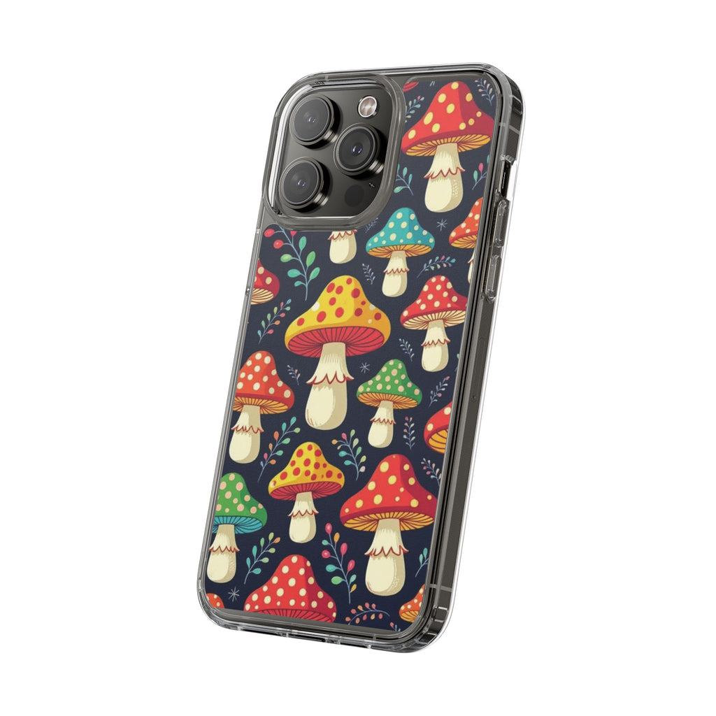 Phone Case: Mushroom Pattern Clear Phone Case — Colorful Toadstool Floral Design