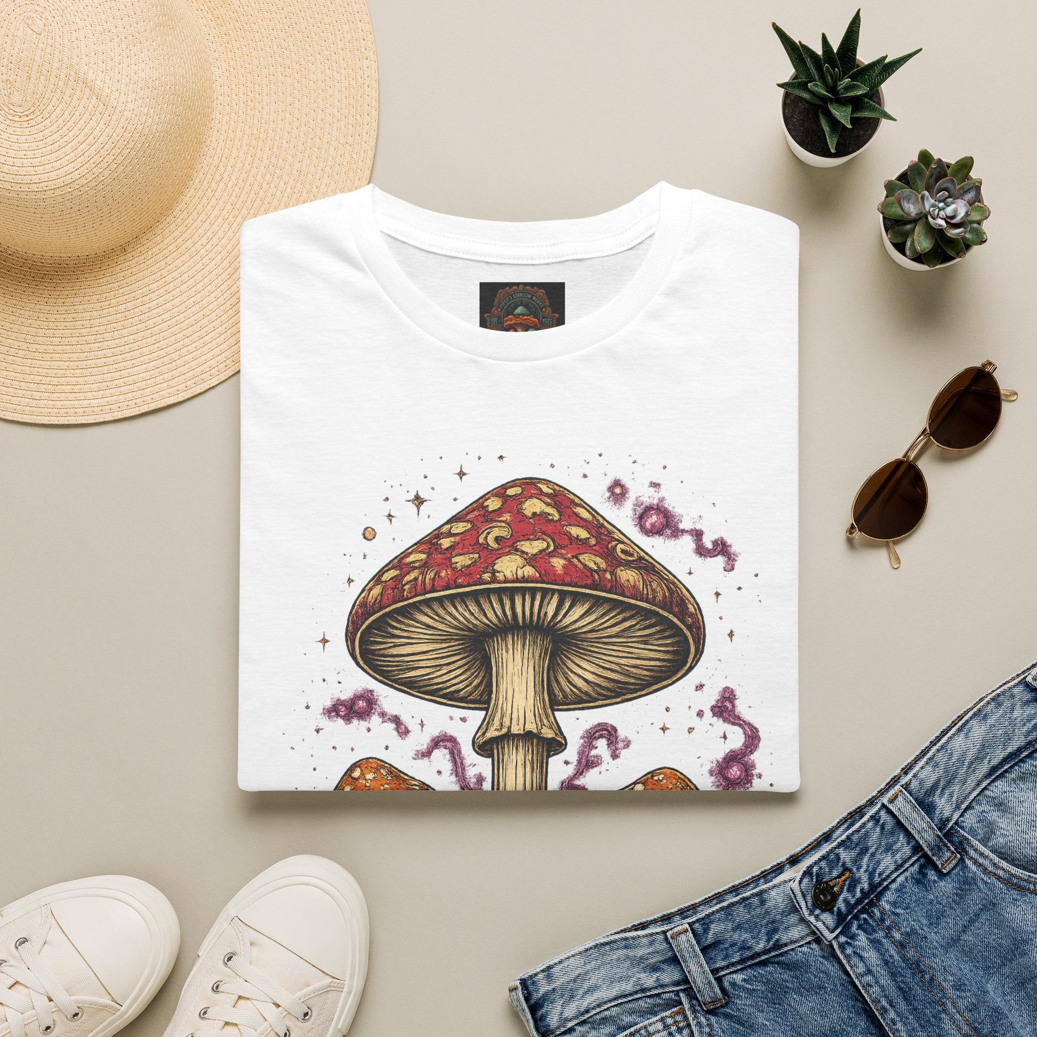 City: Vancouver Mushroom Illustration T-Shirt – Vintage Red Toadstool Graphic