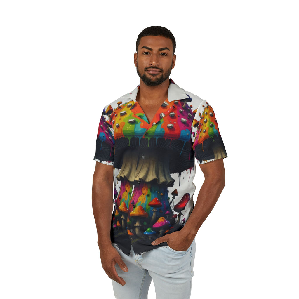 Camisa hawaiana de hongos psicodélicos — Camisa de campamento colorida y psicodélica