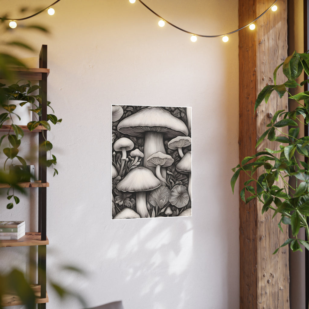 Poster: Mushroom Illustration Poster — Botanical Fungi Art Print
