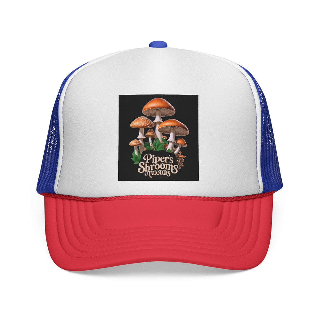 Mushroom Trucker Cap — "Piper's Shrooms" Retro Forest Patch Hat