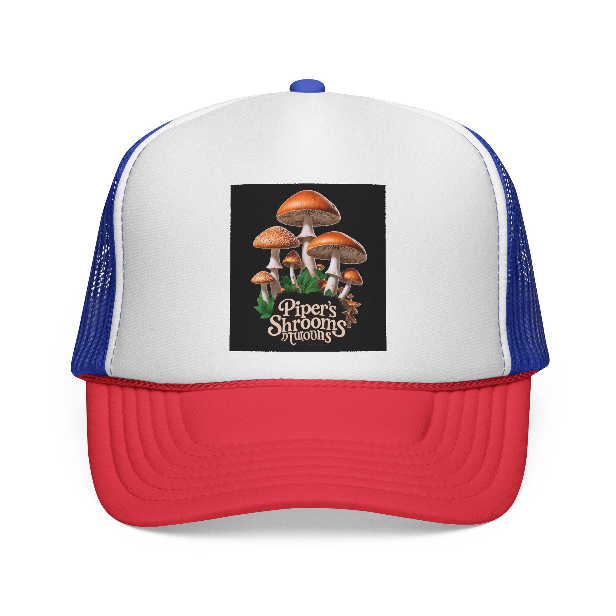 Mushroom Trucker Cap — "Piper's Shrooms" Retro Forest Patch Hat